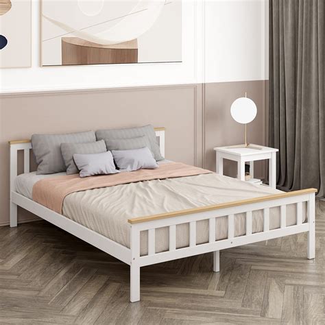 Buy 4ft6 Double Wooden Bed Frame In White Solid Pine Wood Bed Frame