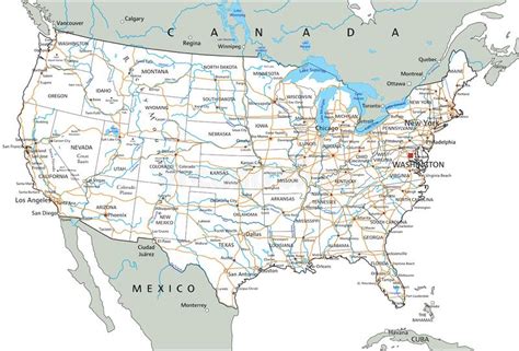 High Detailed United States Of America Road Map With Labeling Stock