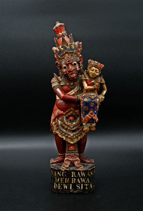 Proantic Rare Antique Balinese Wood Carving Ramayana Signed Ravana Ki