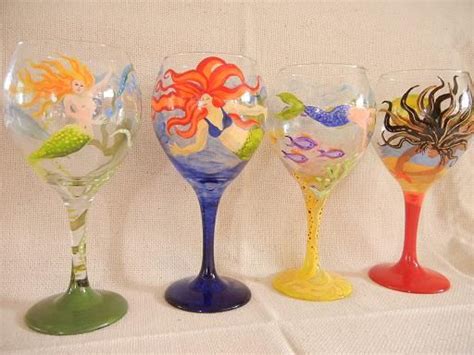 Mermaid Wine Glass Set For A Hawaiian Friend Hand Painted By Melinda Byrd Hand Painted
