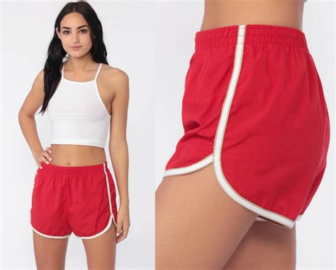 red gym shorts 80s cotton running shorts high waisted retro gym jogging shorts 80s vintage