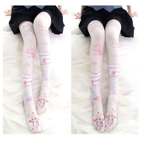 Super Cute Cat Paw Bottom Blue And Pink Striped Womens Lolita Over Knee