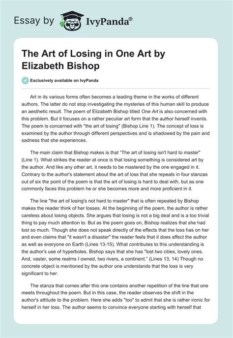 the art of losing in one art by elizabeth bishop 765 words essay example