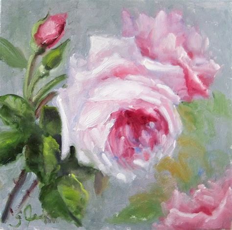 Shabby Chic Old Roses Painted In Oil On Canvas 12 X12 Modern