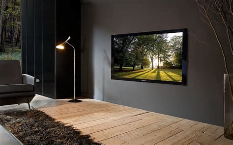 Hd Wallpaper Cool Interior Design Black Flat Screen Tv