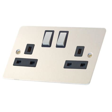 13 Amp Socket Outlets With Black Inserts 2 Gang Switched Dp 2 Earth