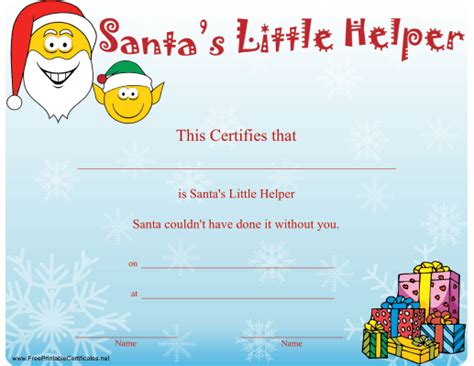 Santas Little Helper Certificate Printable Certificate