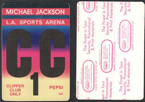Michael Jackson Otto Cloth L A Sports Arena Backstage Pass From The