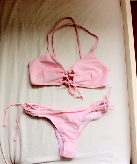 Spaghetti Strap Lace Up Bikini Pink Bikinis Bikini Set Pink Bikini Set My Xxx Hot Girl
