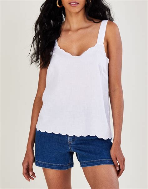 scallop plain cami top in linen blend white vests camisoles and sleeveless tops monsoon uk