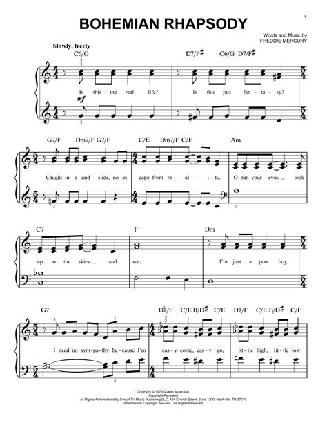 Bohemian Rhapsody Partituras | Queen | Piano Fácil | Bohemian rhapsody