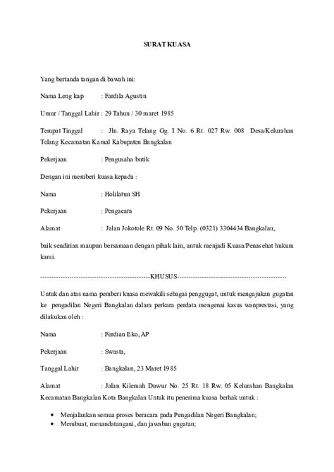 Dalam mengajukan surat gugatan cerai, perlu memuat identitas diri seperti nama, umur mengabulkan gugatan penggugat untuk seluruhnya; Contoh Surat Kuasa Khusus Perdata Pdf - Contoh Seputar Surat