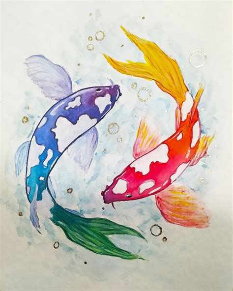 Watercolor Koi Fish Drawing Album On Bản Vẽ Màu Nước Nghệ