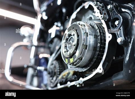 Sports Motorcycle Engine In Service Center Closeup Stock Photo Alamy