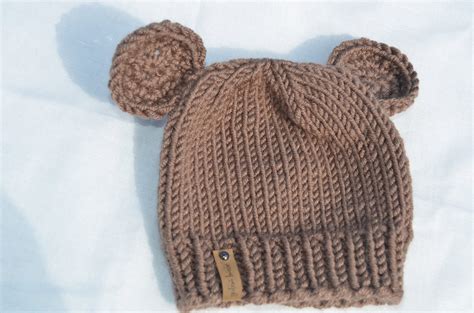 Brown Knitted Hat With Ears Hat With Ears Bear Hat Baby Etsy