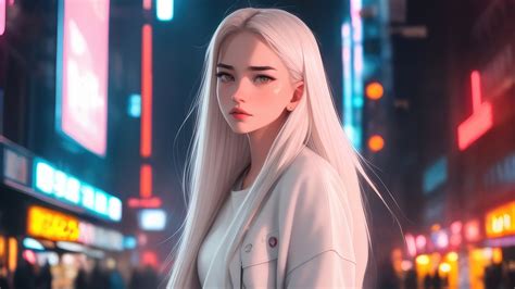 2048x1152 Anime Girl White Hairs In Ubran City Wallpaper2048x1152