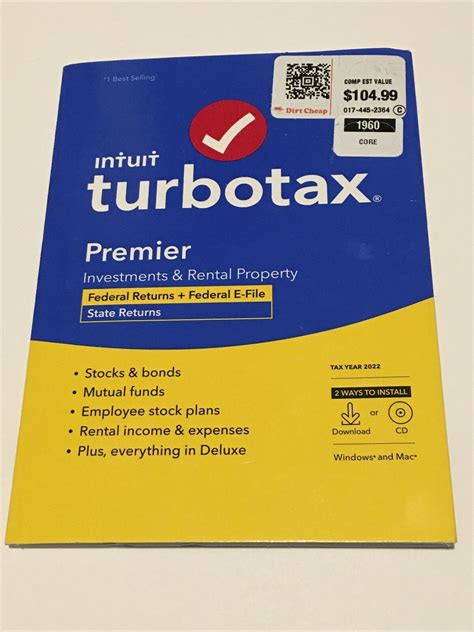 NEW Intuit Turbotax Premier 2022 Investments Rental Fed State CD