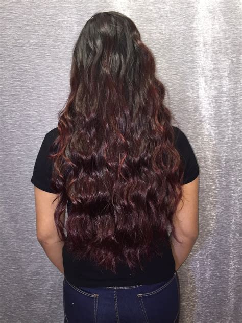 Multicolored Red Balayage On Extremely Long Thick Hair