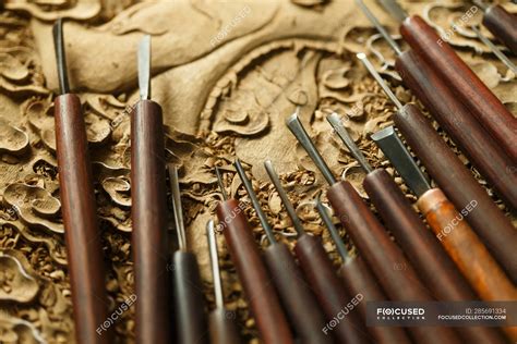 Traditional Chinese Woodworking Engraving Tools Close Up View — Craft