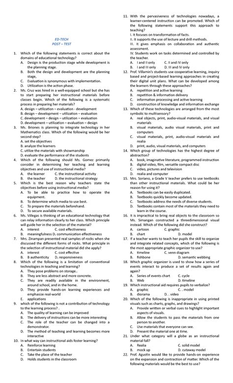 Gen Ed and Prof Ed - THANK - ED-TECH POST – TEST Which of the following