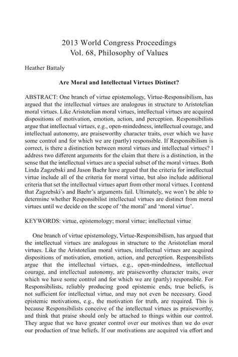 Are Moral And Intellectual Virtues Distinct Heather Battaly