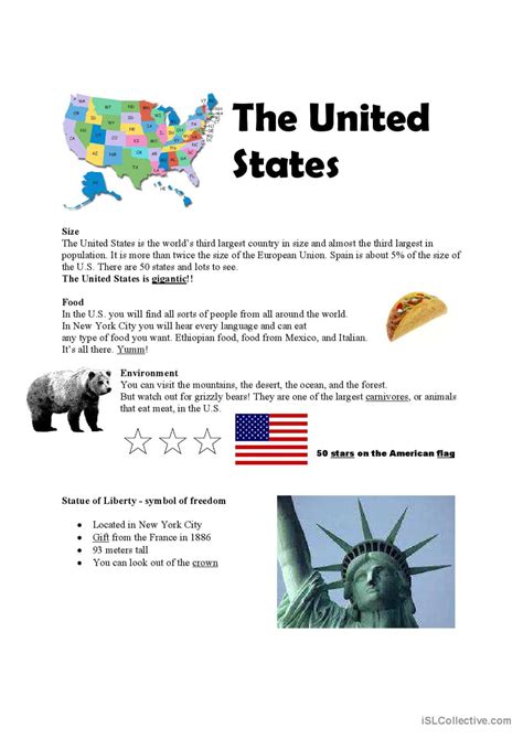 The United States Reading For Detail English Esl Worksheets Pdf And Doc