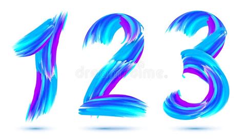 Números Azules Del Vector 123 De Las Pinceladas De La Pintura Fijados