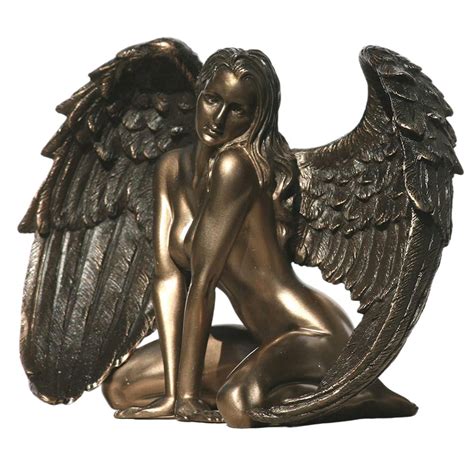 Resin Angel Statue Kneeling Naked Winged Female Angel Desktop Nude