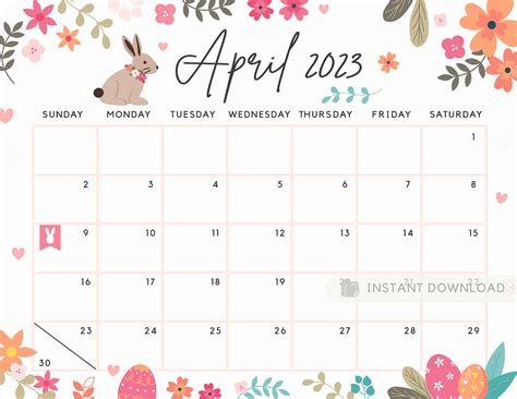 Fillable April 2023 Calendar Printable Cute Spring And Summer Etsyde