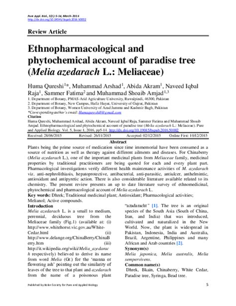 Pdf Ethnopharmacological And Phytochemical Account Of Paradise Tree