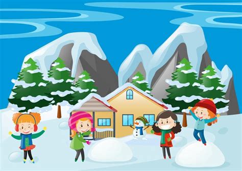 Children Playing In Snow At Home 369762 Vector Art At Vecteezy