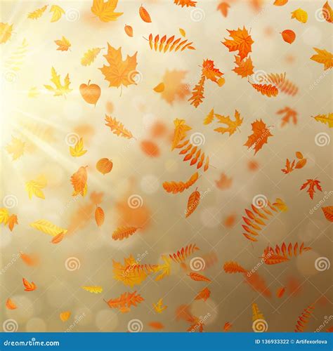 Gold Autumn Bokeh Background With Maple Autumn Leaves Eps 10 Stock