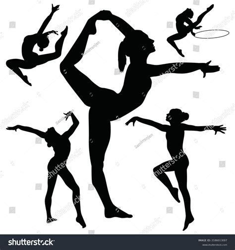 vector illustration girls gymnastic poses silhouettes stock vector royalty free 2186013087
