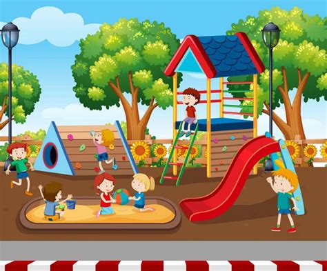Children Playing Playground Scene Illustration Stock Vector Image By