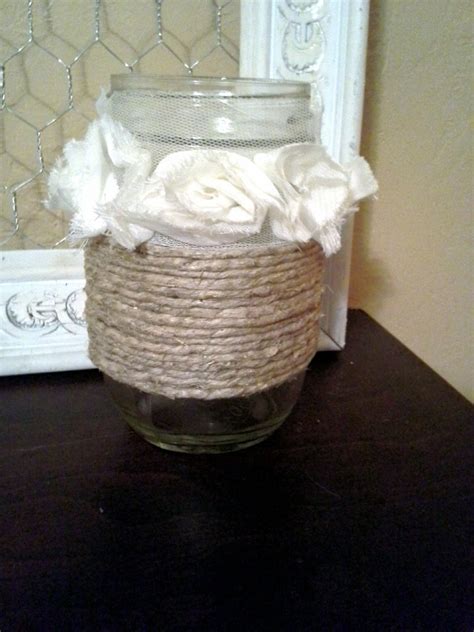 Twine Wrapped Jar With Lace Flowers Shabby Chic By Shabbyworks