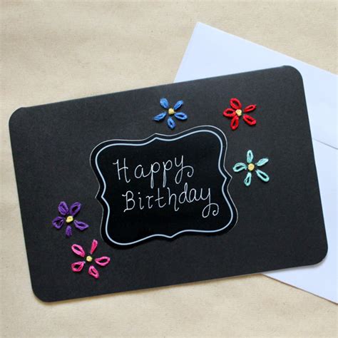 Step by step procedure is given in the. Handmade Birthday Card : Coloured Embroidery on Black ...