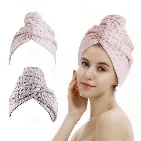 2 Pack Waffle Hair Drying Towelhair Towel Wrapsuper Absorbent And