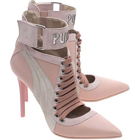 Fenty X Puma By Rihanna Lace Up Heel Silver Pink Pointed Leather