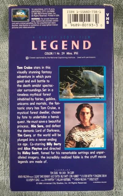 Legend Vhs Tape 1986 Tom Cruise Ridley Scott Tim Curry Adventure