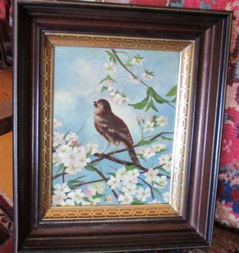 Antique Oil Painting Bird Victorian Folk Art So Precious Etsy