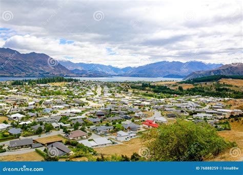 Panoramic View Of Lake Wanaka Town New Zealand Stock Image Image Of