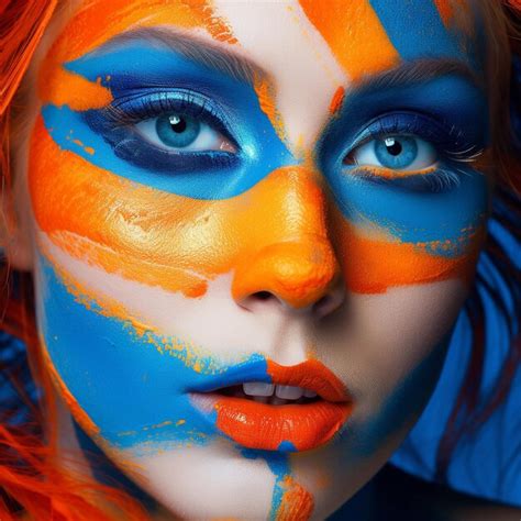 Premium Ai Image A Woman With Painted Face And Painted Face With The Colors Of Her Face