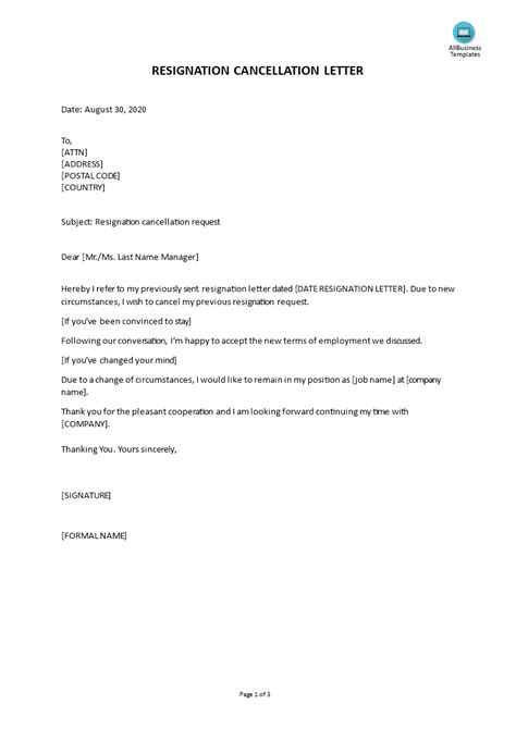 Resignation Retraction Letter Template Templates At