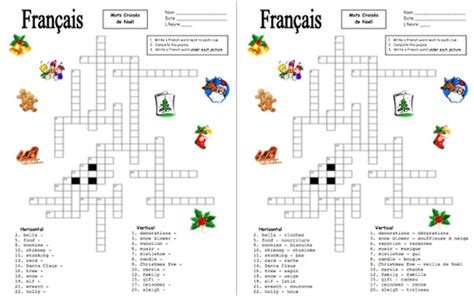 French Christmas Crossword Worksheet And Vocabulary Noel Teaching