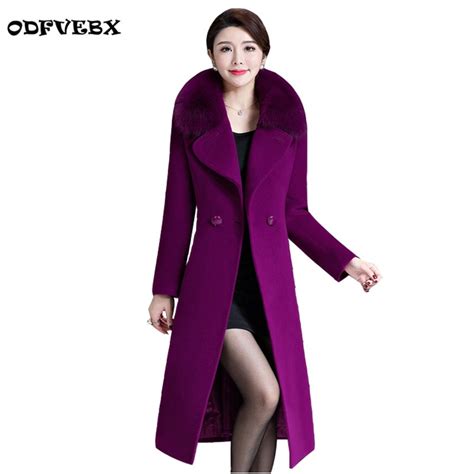 high quality autumn winter woolen jacket female medium long size 4xl high end fox fur collar