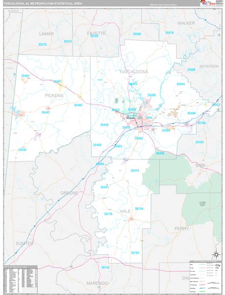 Tuscaloosa Metro Area Wall Map Premium Style