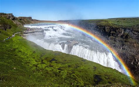 Gullfoss Waterfall With Rainbow In Iceland Wallpaper Hd Wallpapers