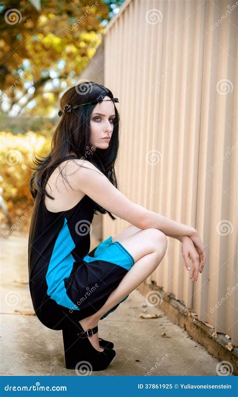 Crouching Young Beautiful Girl In Wreath Stock Image Image Of Blackhaired Mystery 37861925