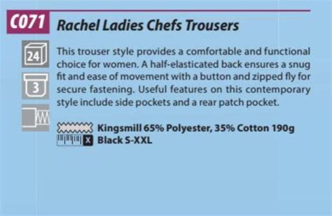 Portwest Rachel Ladies Cooks Chefs Trousers Kitchen Catering Uniform