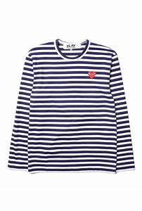 Cdg Play Ladies T Shirt With Red Heart Striped Long Sleeve Tee